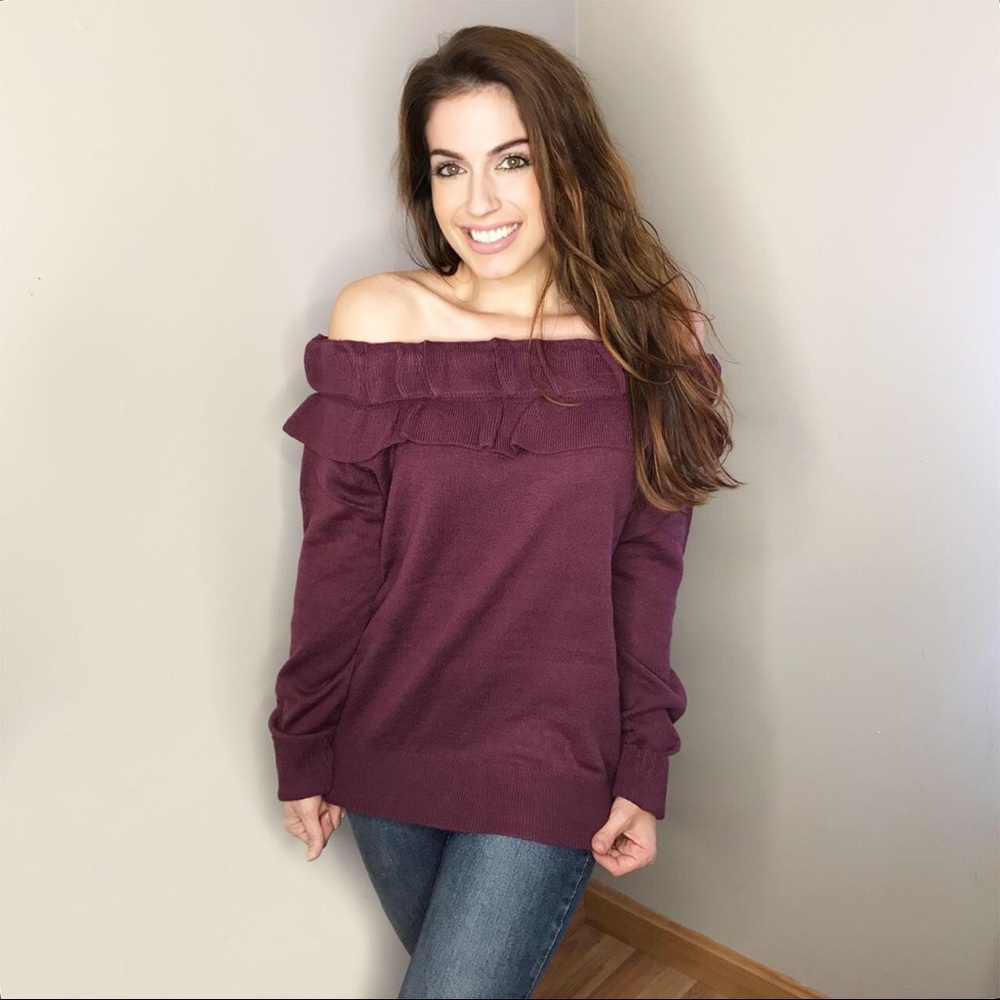 LAST 1- Eggplant off shoulder sweater - Picture 5 of 5